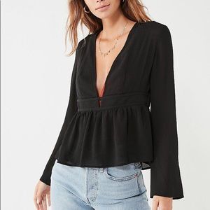 Urban Outfitters Deep V Open Back Black Blouse